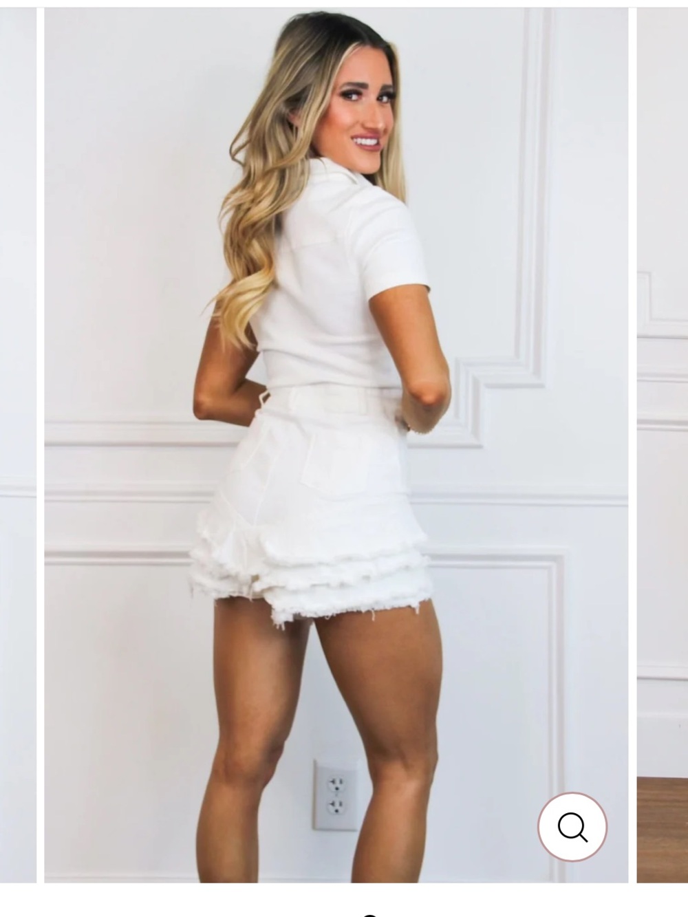 Cropped White Denim Button-Front Romper - Picture 3 of 8